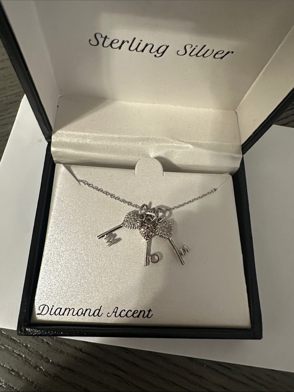 Sterling Silver Heart & Key Necklace with Diamond Accent - Silver